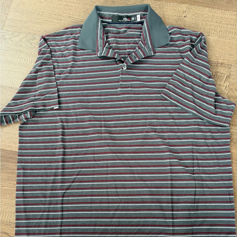 Ralph Lauren RLX Men’s Large Striped Polo Shirt - Red and Grey